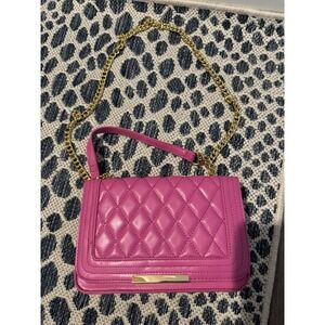Lola Mae Pink Quilted Crossbody Purse With Gold Chain Barbiecore